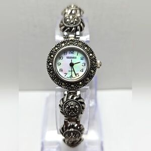 Womens Kessaris Watch 22mm Silver Tone Marcasite Mother of Pearl New Battery